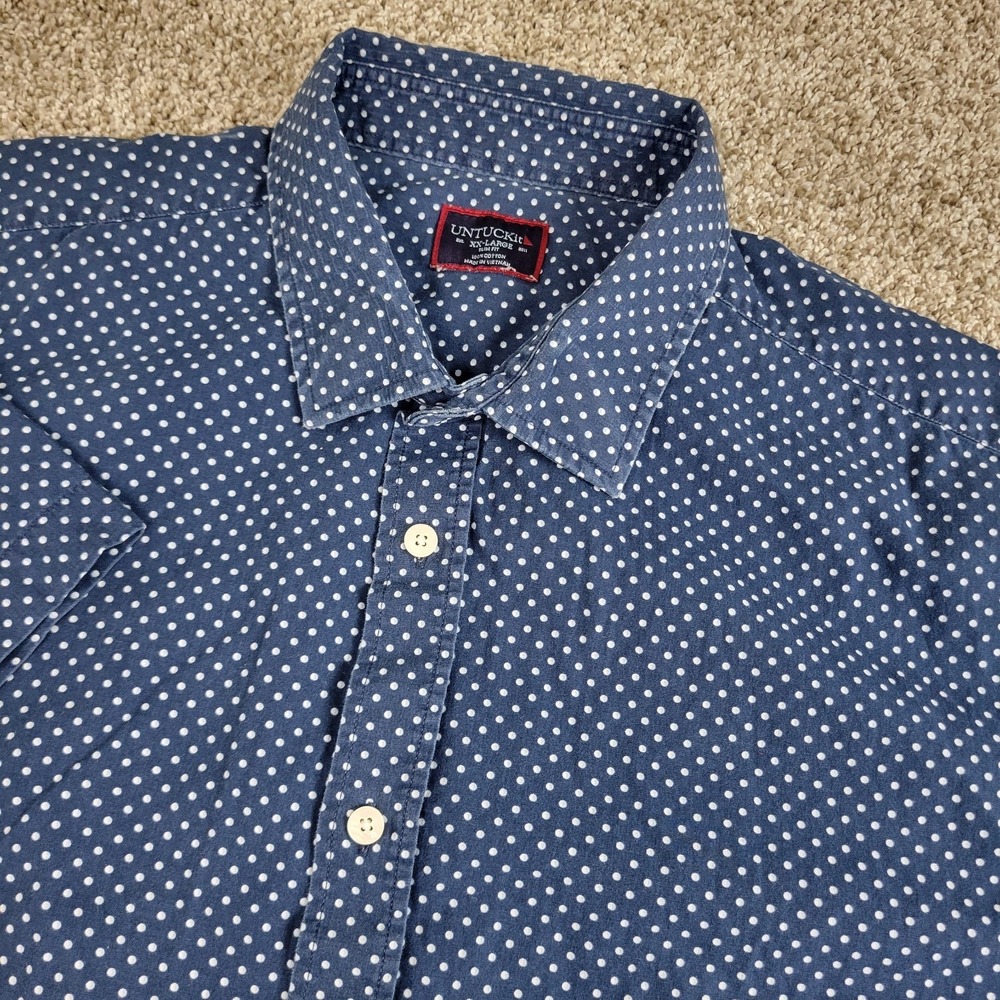 Untuckit Slim Fit Mens 2XL Blue White AOP Dots Button‎ Up Short Sleeve